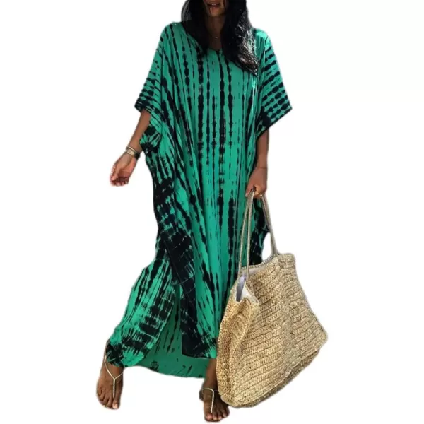 Bsubseach Women Print Beach Kaftan Dress Short Sleeve Plus Size Bathing Suit Cover Ups