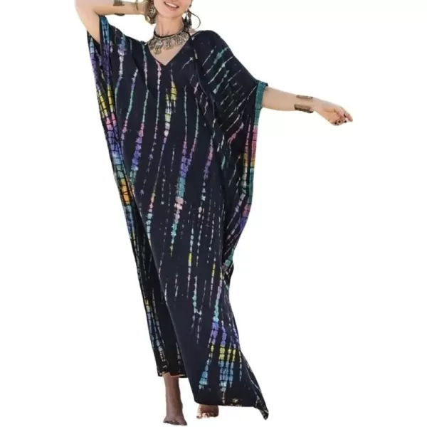 Bsubseach Women Print Beach Kaftan Dress Short Sleeve Plus Size Bathing Suit Cover Ups