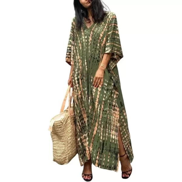 Bsubseach Women Print Beach Kaftan Dress Short Sleeve Plus Size Bathing Suit Cover Ups