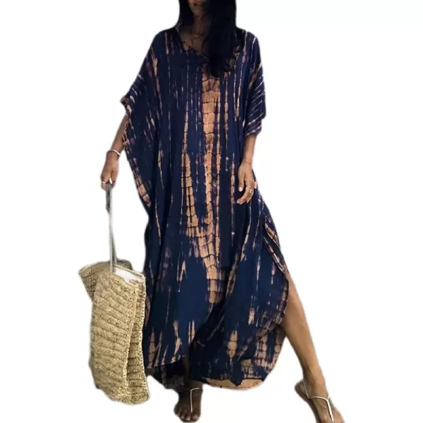 Bsubseach Women Print Beach Kaftan Dress Short Sleeve Plus Size Bathing Suit Cover Ups