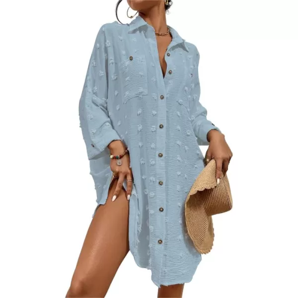 Bsubseach Women Swimsuit Coverup Blouse Button Down Shirt Dresses Swiss Dot Tops