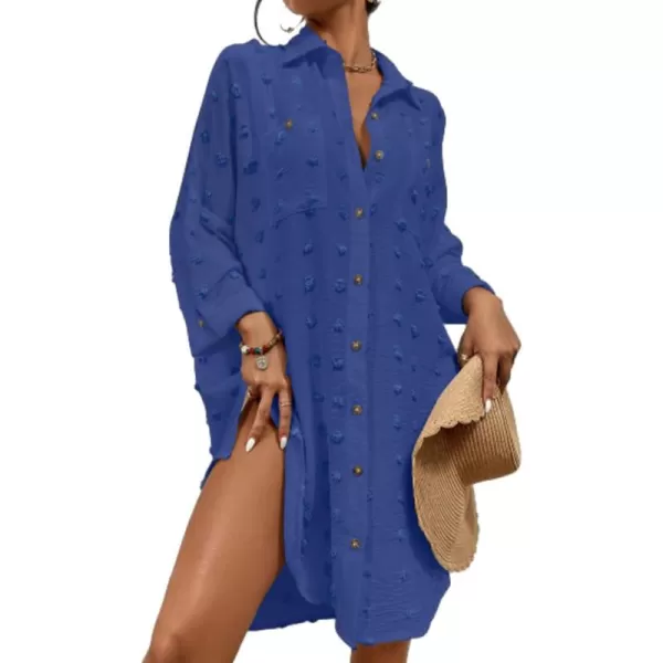 Bsubseach Women Swimsuit Coverup Blouse Button Down Shirt Dresses Swiss Dot Tops