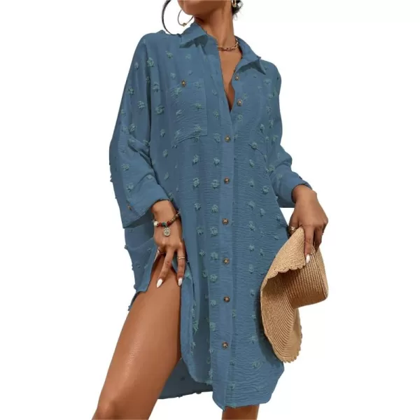 Bsubseach Women Swimsuit Coverup Blouse Button Down Shirt Dresses Swiss Dot Tops