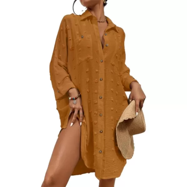 Bsubseach Women Swimsuit Coverup Blouse Button Down Shirt Dresses Swiss Dot Tops
