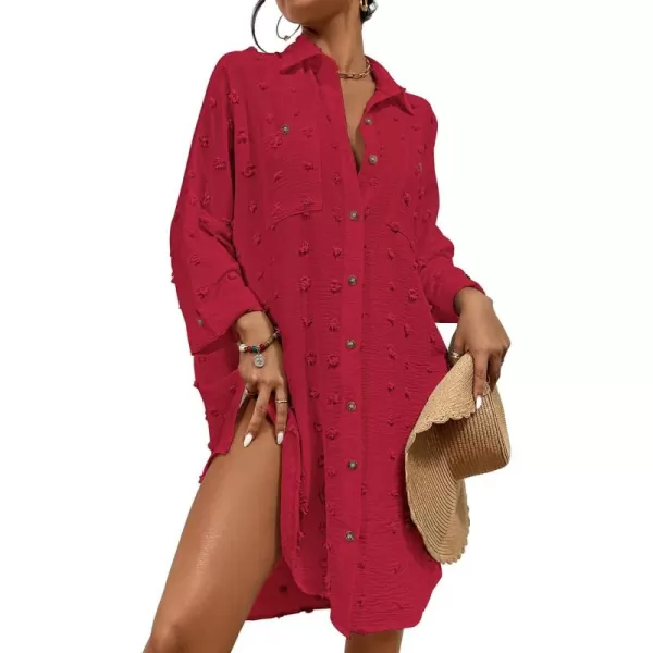 Bsubseach Women Swimsuit Coverup Blouse Button Down Shirt Dresses Swiss Dot Tops