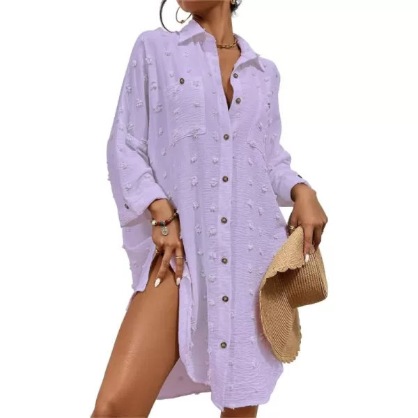 Bsubseach Women Swimsuit Coverup Blouse Button Down Shirt Dresses Swiss Dot Tops
