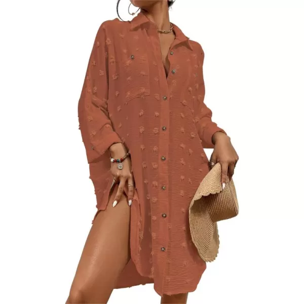Bsubseach Women Swimsuit Coverup Blouse Button Down Shirt Dresses Swiss Dot Tops