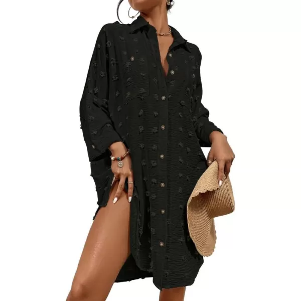 Bsubseach Women Swimsuit Coverup Blouse Button Down Shirt Dresses Swiss Dot Tops