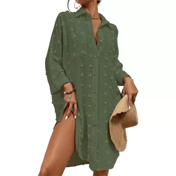 Bsubseach Women Swimsuit Coverup Blouse Button Down Shirt Dresses Swiss Dot Tops