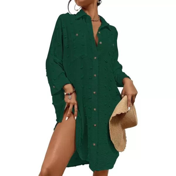 Bsubseach Women Swimsuit Coverup Blouse Button Down Shirt Dresses Swiss Dot Tops
