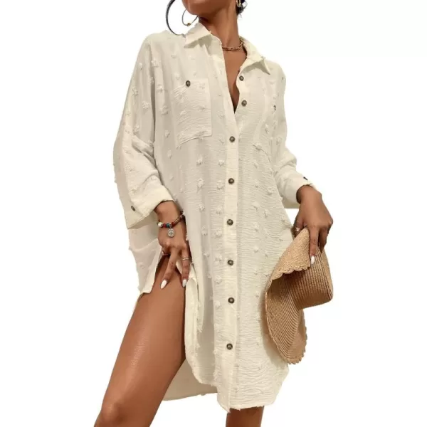 Bsubseach Women Swimsuit Coverup Blouse Button Down Shirt Dresses Swiss Dot Tops