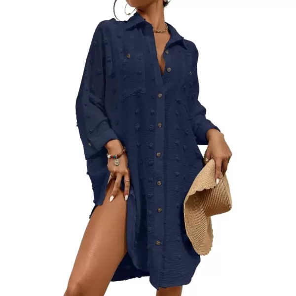 Bsubseach Women Swimsuit Coverup Blouse Button Down Shirt Dresses Swiss Dot Tops
