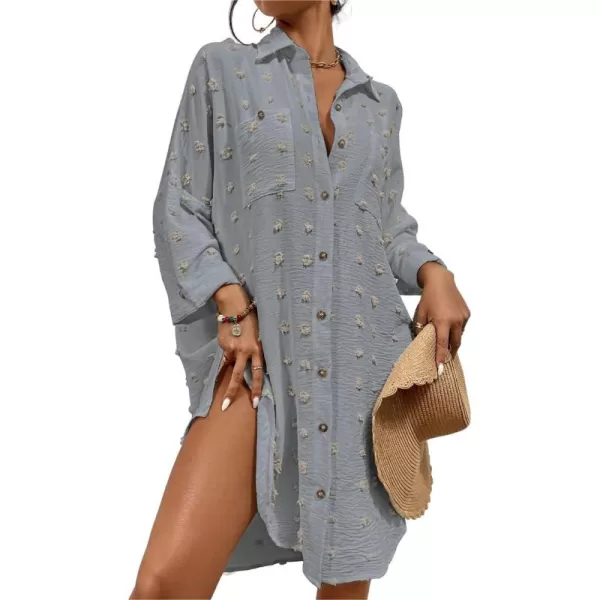 Bsubseach Women Swimsuit Coverup Blouse Button Down Shirt Dresses Swiss Dot Tops