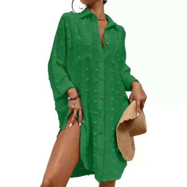 Bsubseach Women Swimsuit Coverup Blouse Button Down Shirt Dresses Swiss Dot Tops