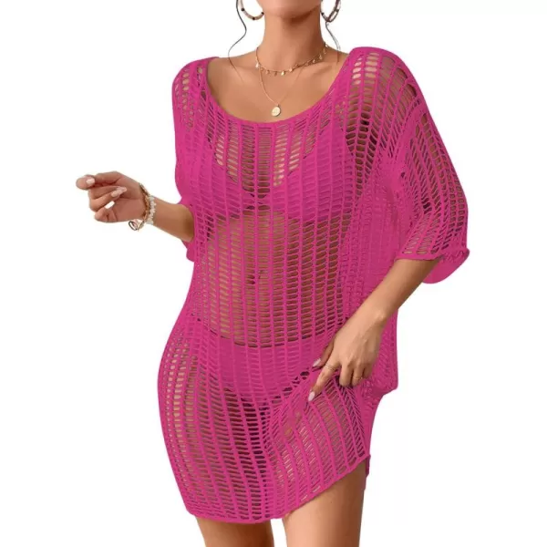 Bsubseach Womens Crochet Cover Up Hollow Out Knitted Beach Swimwear Cover Ups Dress