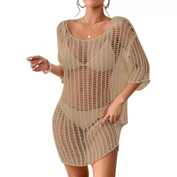 Bsubseach Womens Crochet Cover Up Hollow Out Knitted Beach Swimwear Cover Ups Dress