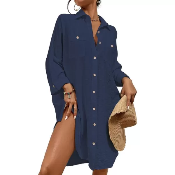 Bsubseach Womens Modern Swimsuit Cover Up Blouse Button Down Shirt Dresses Tops