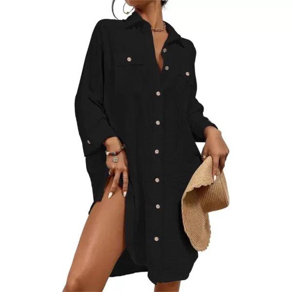 Bsubseach Womens Modern Swimsuit Cover Up Blouse Button Down Shirt Dresses Tops