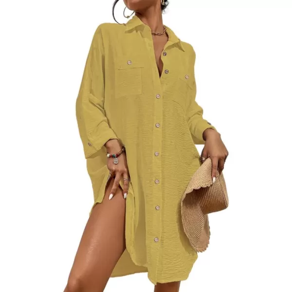 Bsubseach Womens Modern Swimsuit Cover Up Blouse Button Down Shirt Dresses Tops