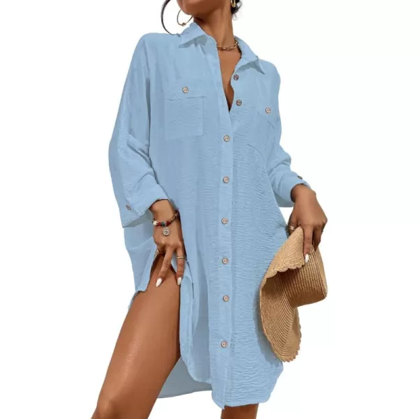 Bsubseach Womens Modern Swimsuit Cover Up Blouse Button Down Shirt Dresses Tops