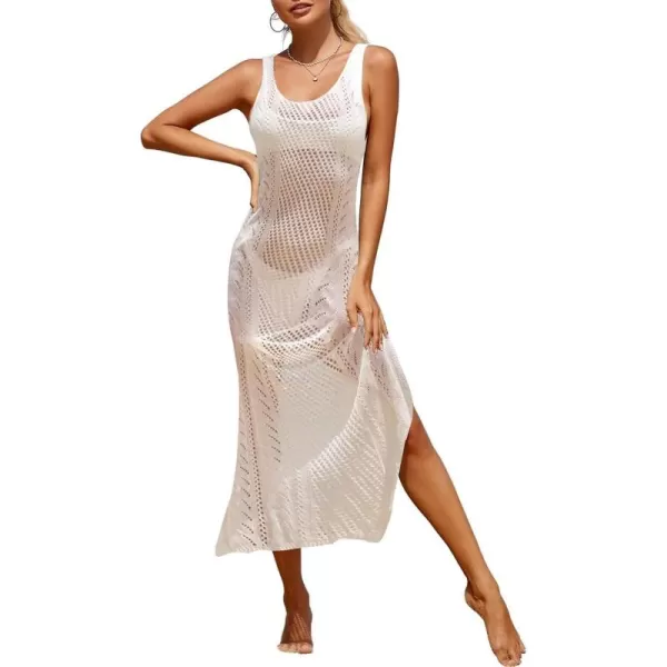 Bsubseach Womens See Through Sleeveless Knitted Swimsuit Cover Up Crochet Dress