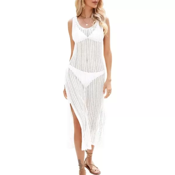 Bsubseach Womens See Through Sleeveless Knitted Swimsuit Cover Up Crochet Dress