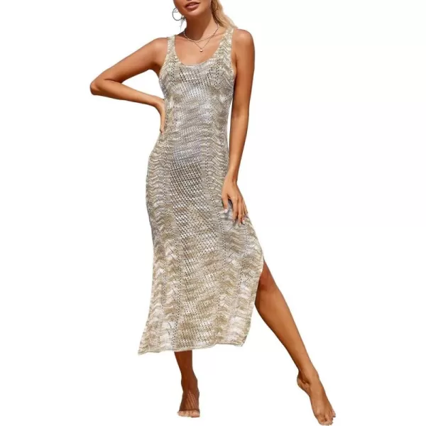 Bsubseach Womens See Through Sleeveless Knitted Swimsuit Cover Up Crochet Dress