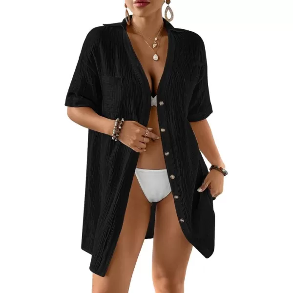 Bsubseach Women's Swimwear Cover Ups Short Sleeve Bathing Suit Cover Up Button Down Blouse