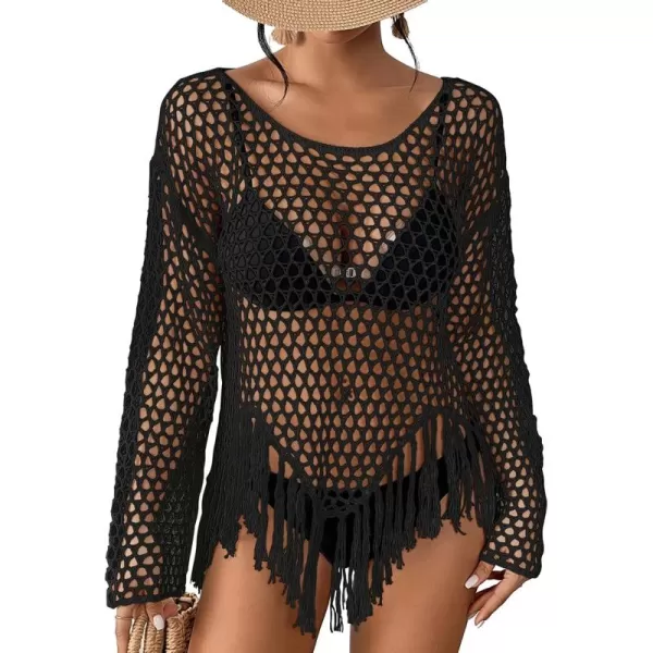 Bsubseach Women's Swimwear Cover Ups White Swimsuit Coverup Black Crochet Top