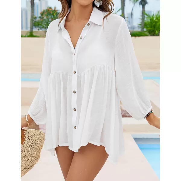Bsubseach Swimsuit Beach Cover Up for Women Button Down Shirts Long Sleeve Blouse Beachwear