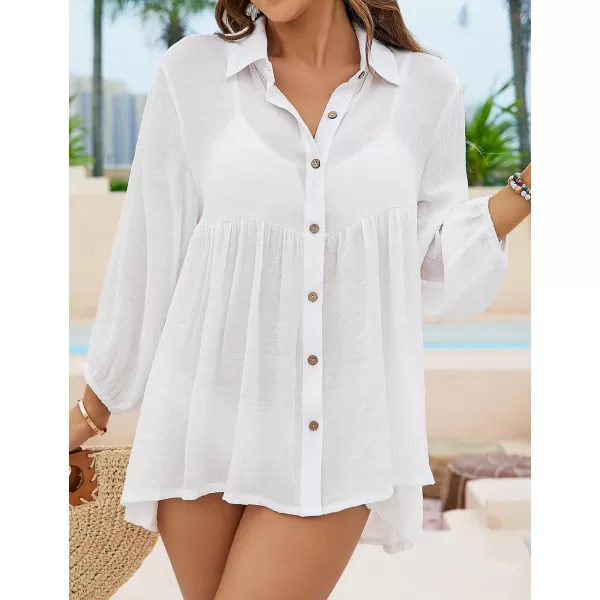 Bsubseach Swimsuit Beach Cover Up for Women Button Down Shirts Long Sleeve Blouse Beachwear