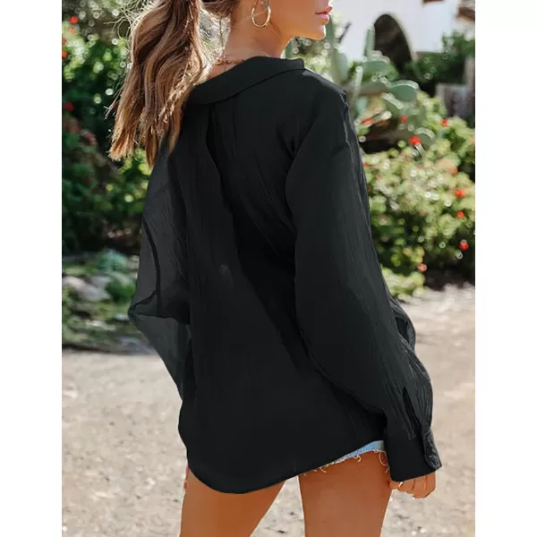 Bsubseach Women Bathing Suit Cover Ups Button Down Bikini Swimsuit Cover Up Long Sleeve Beach Shirt Blouse