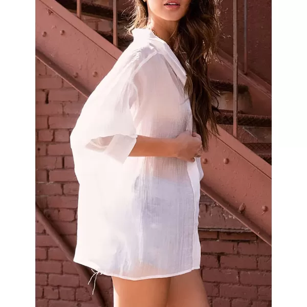 Bsubseach Women Bathing Suit Cover Ups Button Down Bikini Swimsuit Cover Up Long Sleeve Beach Shirt Blouse