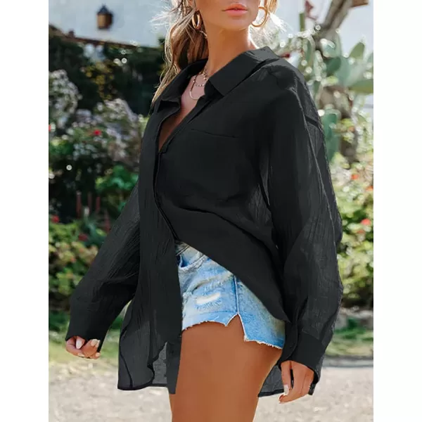 Bsubseach Women Bathing Suit Cover Ups Button Down Bikini Swimsuit Cover Up Long Sleeve Beach Shirt Blouse