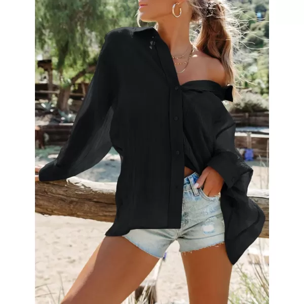 Bsubseach Women Bathing Suit Cover Ups Button Down Bikini Swimsuit Cover Up Long Sleeve Beach Shirt Blouse