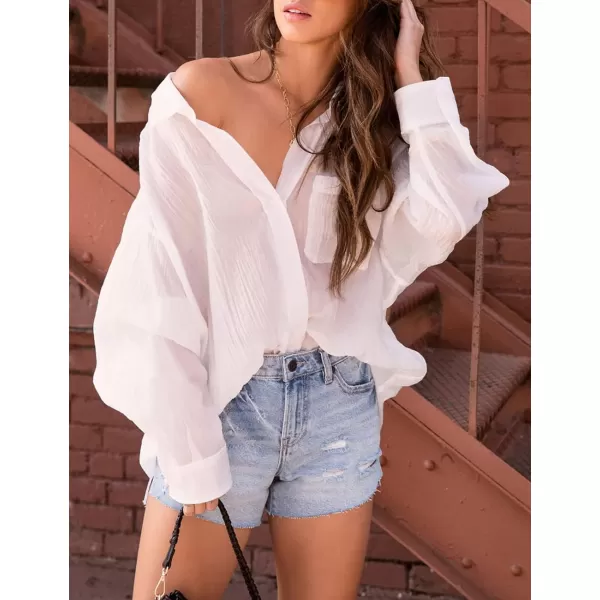 Bsubseach Women Bathing Suit Cover Ups Button Down Bikini Swimsuit Cover Up Long Sleeve Beach Shirt Blouse