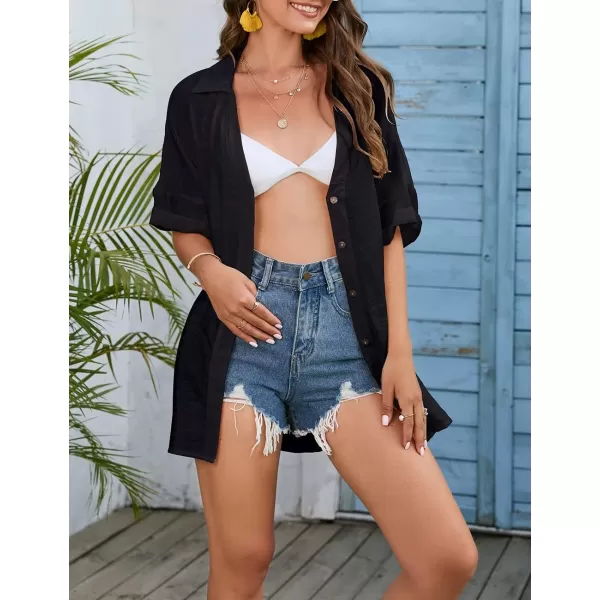 Bsubseach Women Button Down Shirt Blouse Tops Swimsuit Cover Up Bikini Coverup
