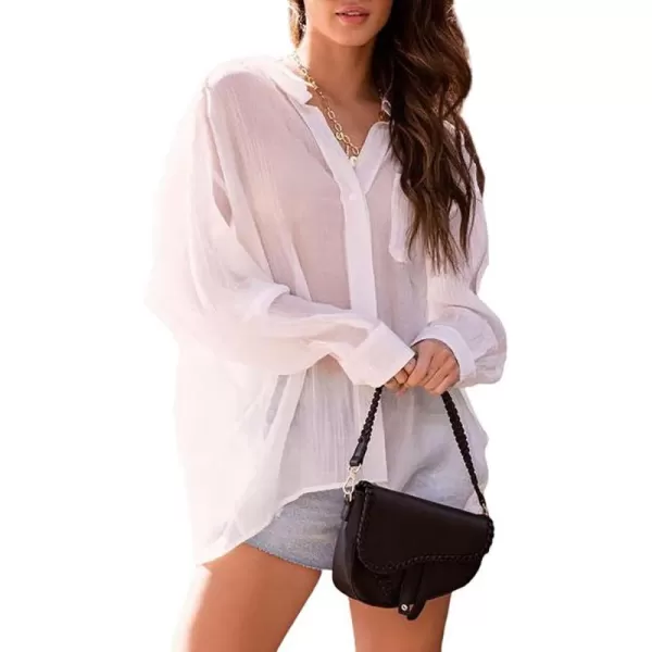 Bsubseach Women Bathing Suit Cover Ups Button Down Bikini Swimsuit Cover Up Long Sleeve Beach Shirt Blouse