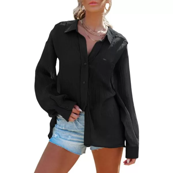 Bsubseach Women Bathing Suit Cover Ups Button Down Bikini Swimsuit Cover Up Long Sleeve Beach Shirt Blouse