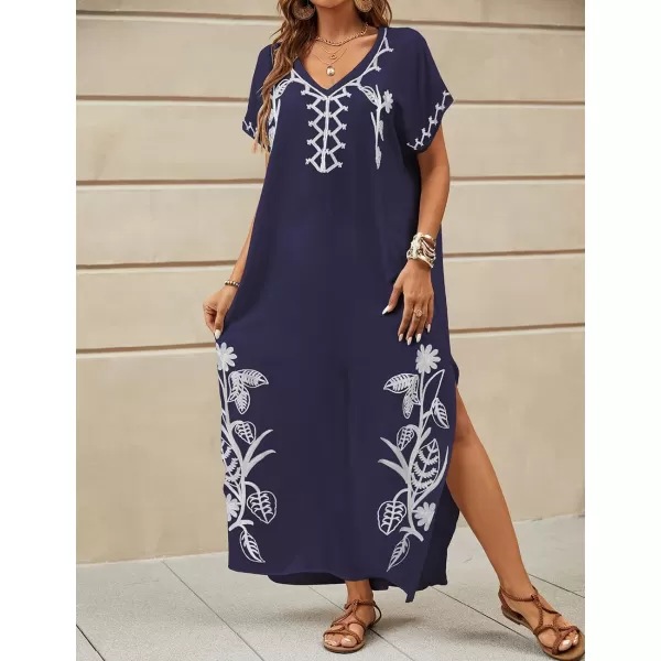 Bsubseach Kaftan Dresses for Women Swimsuit Coverup Beach Caftans Cover Ups for Swimwear Loungewear Floral Embroidery