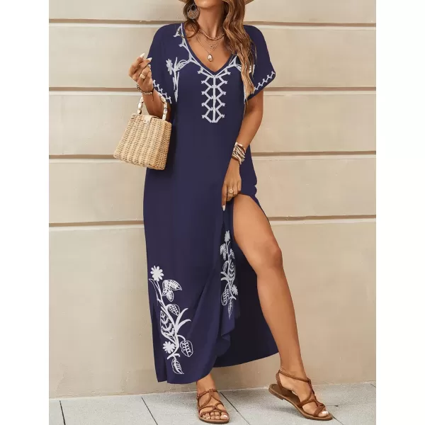 Bsubseach Kaftan Dresses for Women Swimsuit Coverup Beach Caftans Cover Ups for Swimwear Loungewear Floral Embroidery