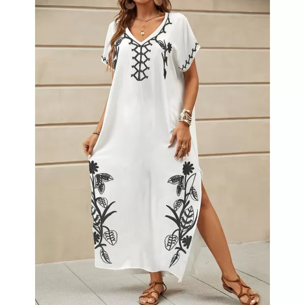 Bsubseach Kaftan Dresses for Women Swimsuit Coverup Beach Caftans Cover Ups for Swimwear Loungewear Floral Embroidery