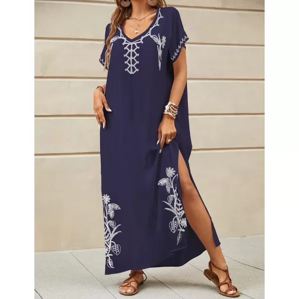 Bsubseach Kaftan Dresses for Women Swimsuit Coverup Beach Caftans Cover Ups for Swimwear Loungewear Floral Embroidery