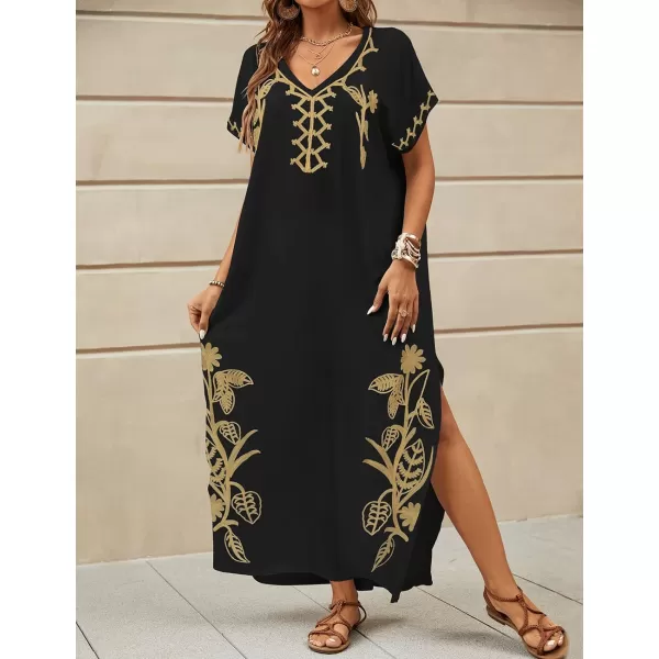 Bsubseach Kaftan Dresses for Women Swimsuit Coverup Beach Caftans Cover Ups for Swimwear Loungewear Floral Embroidery