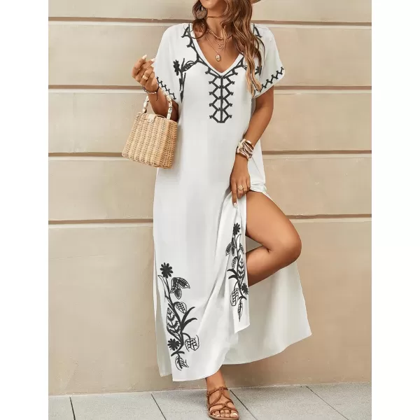 Bsubseach Kaftan Dresses for Women Swimsuit Coverup Beach Caftans Cover Ups for Swimwear Loungewear Floral Embroidery
