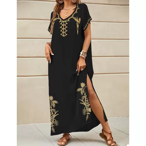Bsubseach Kaftan Dresses for Women Swimsuit Coverup Beach Caftans Cover Ups for Swimwear Loungewear Floral Embroidery