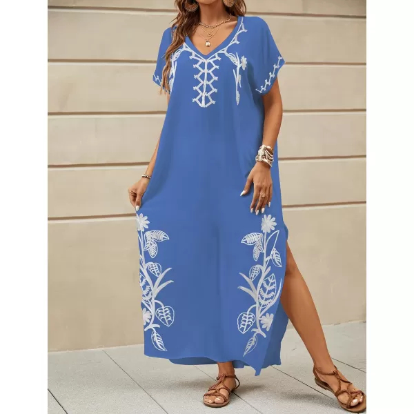 Bsubseach Kaftan Dresses for Women Swimsuit Coverup Beach Caftans Cover Ups for Swimwear Loungewear Floral Embroidery