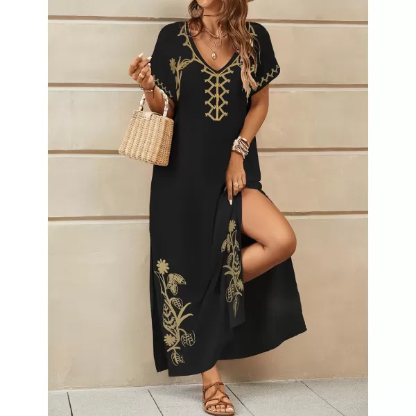Bsubseach Kaftan Dresses for Women Swimsuit Coverup Beach Caftans Cover Ups for Swimwear Loungewear Floral Embroidery
