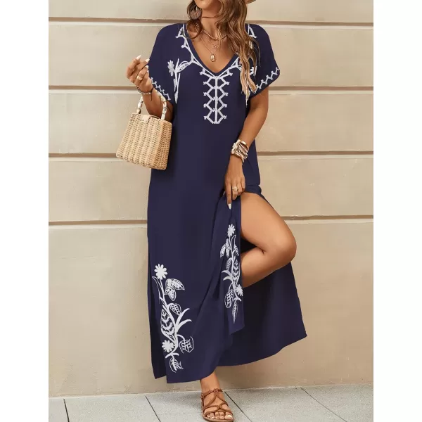 Bsubseach Kaftan Dresses for Women Swimsuit Coverup Beach Caftans Cover Ups for Swimwear Loungewear Floral Embroidery