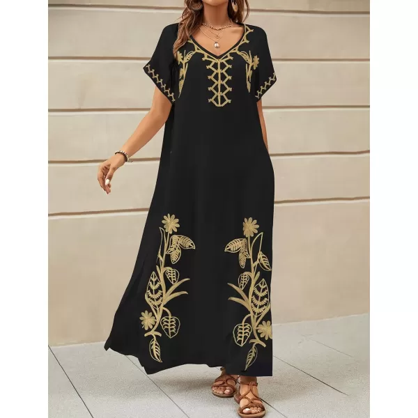 Bsubseach Kaftan Dresses for Women Swimsuit Coverup Beach Caftans Cover Ups for Swimwear Loungewear Floral Embroidery
